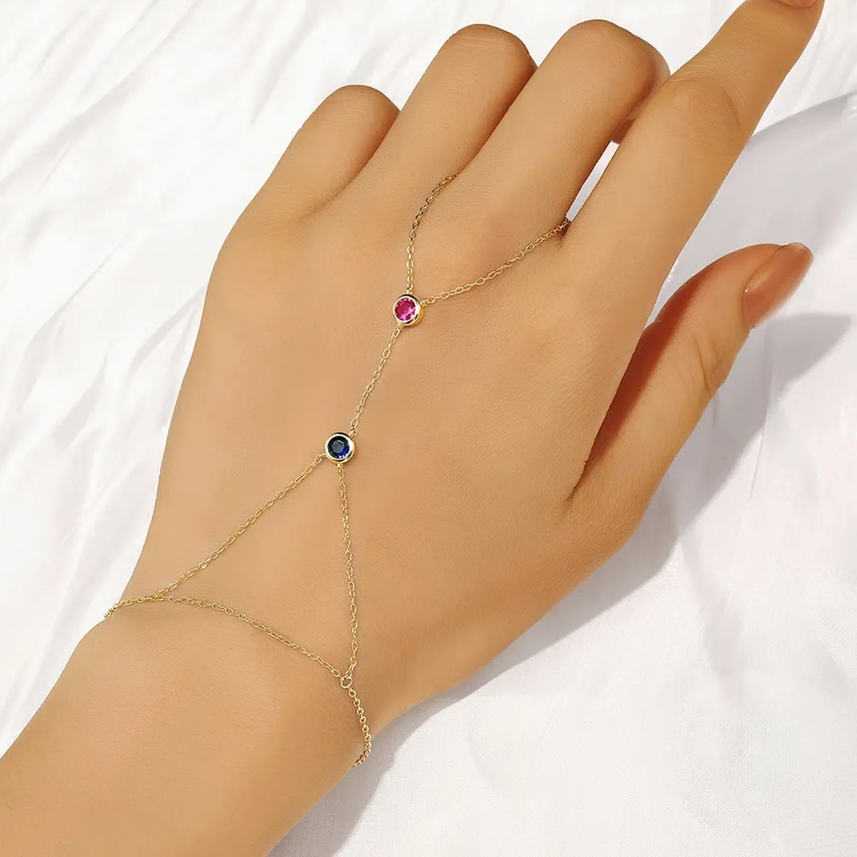 Sterling S925 Silve + 5A Zircon | Two-Tone Gemstone Gold Hand Harness Bracelet​ | Nickel-Free Plating