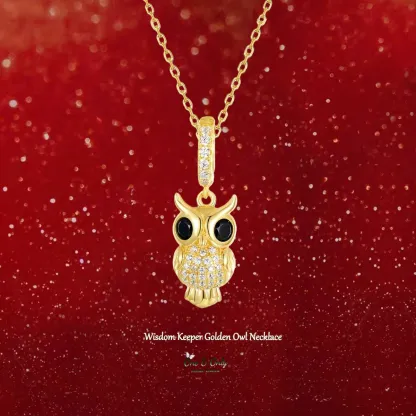 Sterling S925 Silver + 5A cubic zirconia | Wisdom Keeper Golden Owl Necklace​ | Symbol of Wisdom & Good Luck| Christmas gift jewelry​ 
