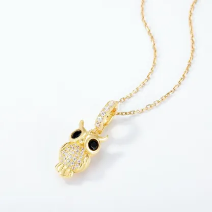 Sterling S925 Silver + 5A cubic zirconia | Wisdom Keeper Golden Owl Necklace​ | Symbol of Wisdom & Good Luck| Christmas gift jewelry​ 