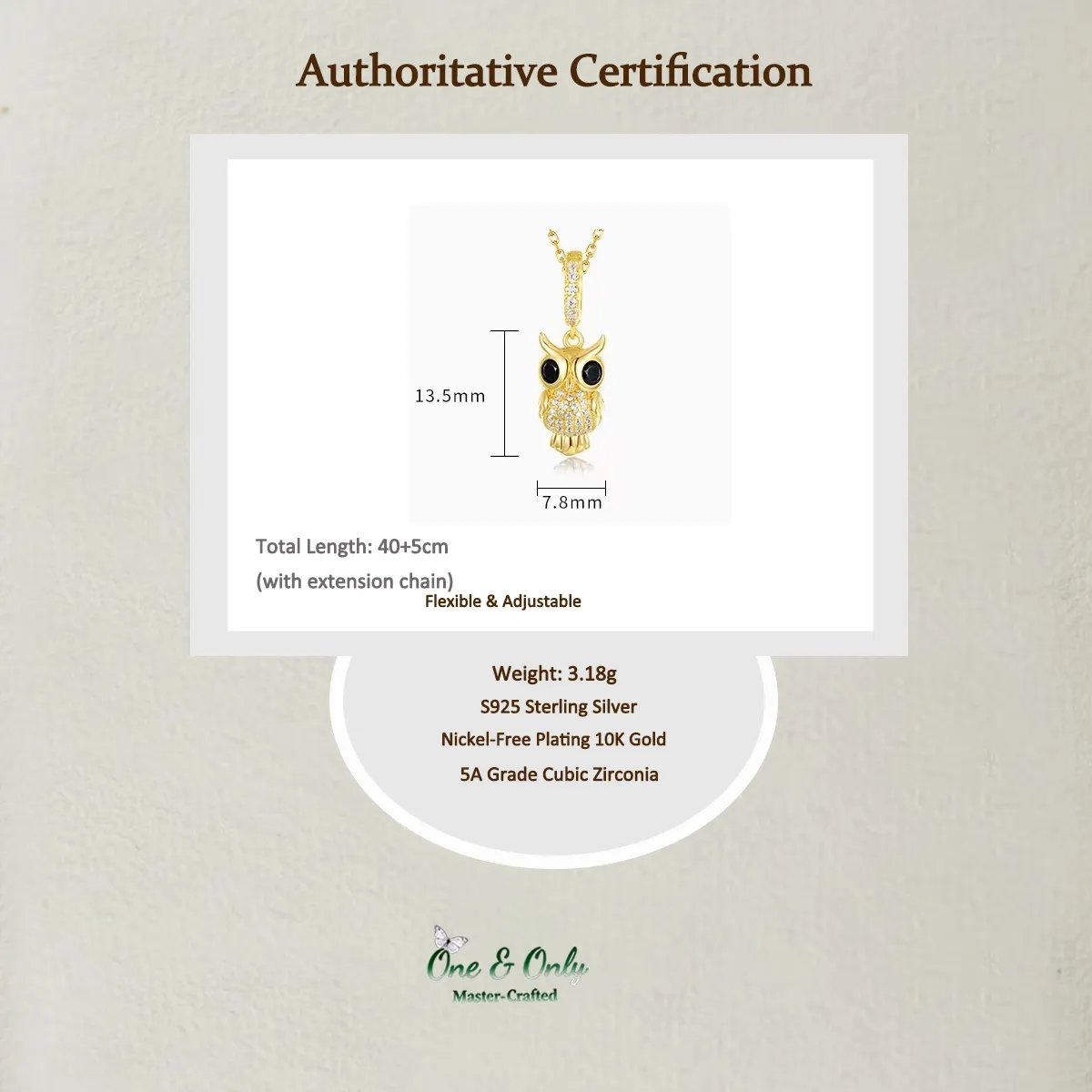 Sterling S925 Silver + 5A cubic zirconia | Wisdom Keeper Golden Owl Necklace​ | Symbol of Wisdom & Good Luck| Christmas gift jewelry​ 