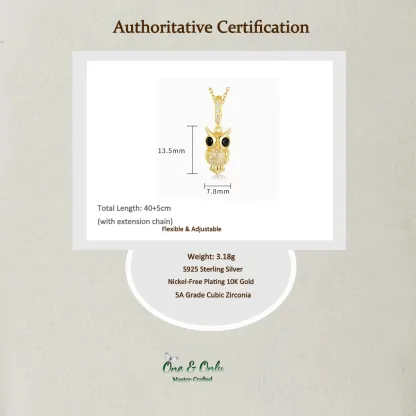 Sterling S925 Silver + 5A cubic zirconia | Wisdom Keeper Golden Owl Necklace​ | Symbol of Wisdom & Good Luck| Christmas gift jewelry​ 