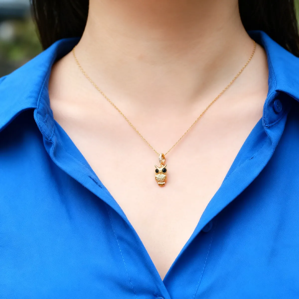 Sterling S925 Silver + 5A cubic zirconia | Wisdom Keeper Golden Owl Necklace​ | Symbol of Wisdom & Good Luck| Christmas gift jewelry​ 