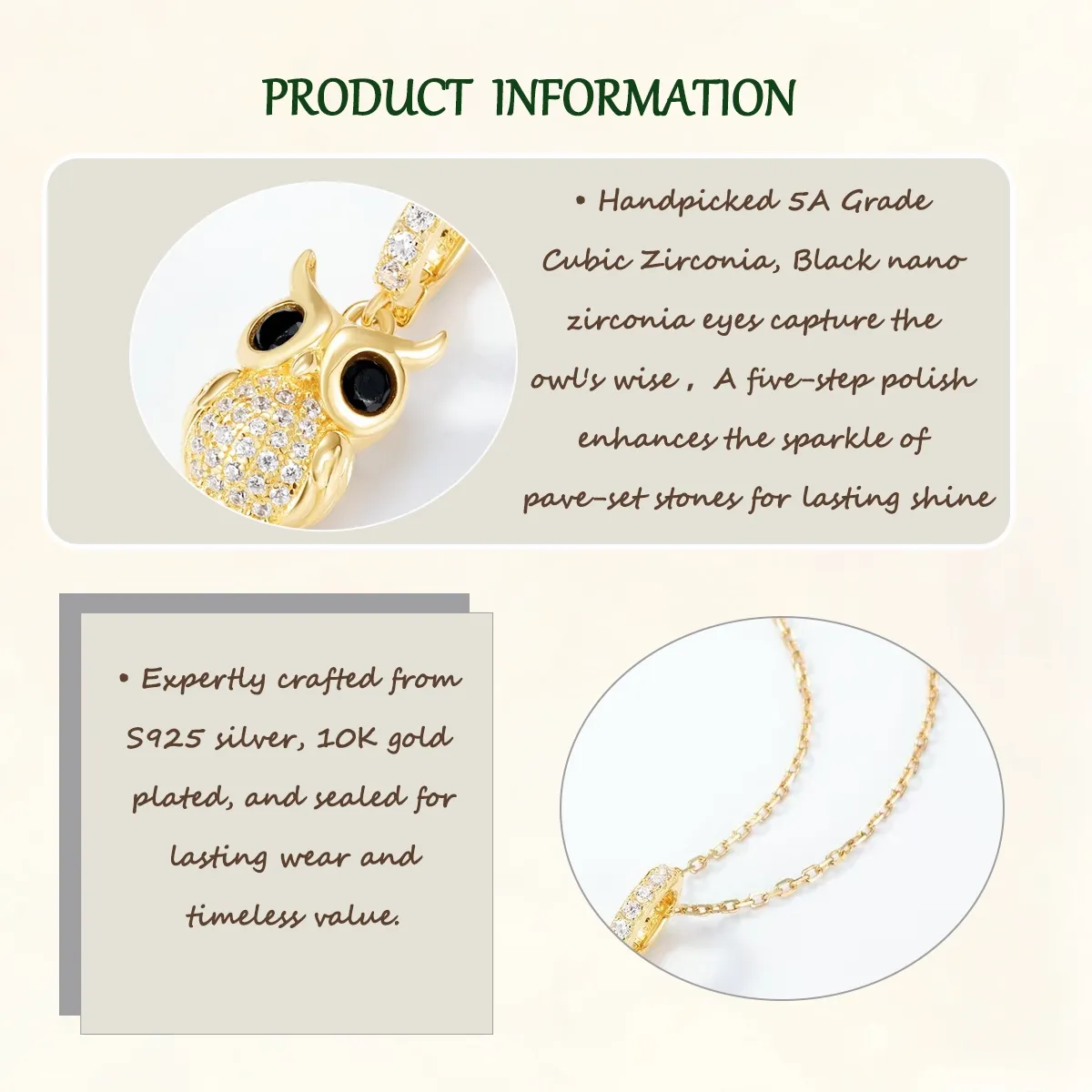 Sterling S925 Silver + 5A cubic zirconia | Wisdom Keeper Golden Owl Necklace​ | Symbol of Wisdom & Good Luck| Christmas gift jewelry​ 