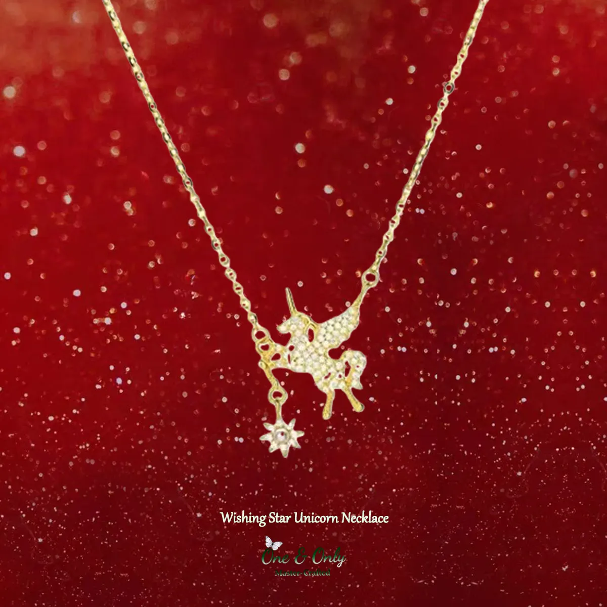 Sterling S925 Silver + 5A cubic zirconia | Wishing Star Unicorn Necklace​ | Christmas gift jewelry | Mythical Magic Necklace in Sterling Silver Gold Plated