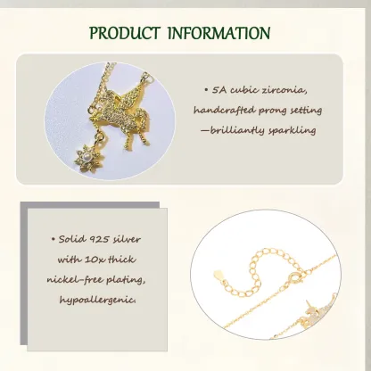 Sterling S925 Silver + 5A cubic zirconia | Wishing Star Unicorn Necklace​ | Christmas gift jewelry | Mythical Magic Necklace in Sterling Silver Gold Plated