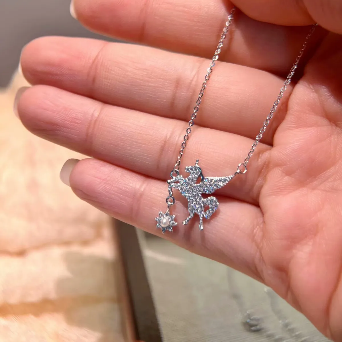 Sterling S925 Silver + 5A cubic zirconia | Wishing Star Unicorn Necklace​ | Christmas gift jewelry | Mythical Magic Necklace
