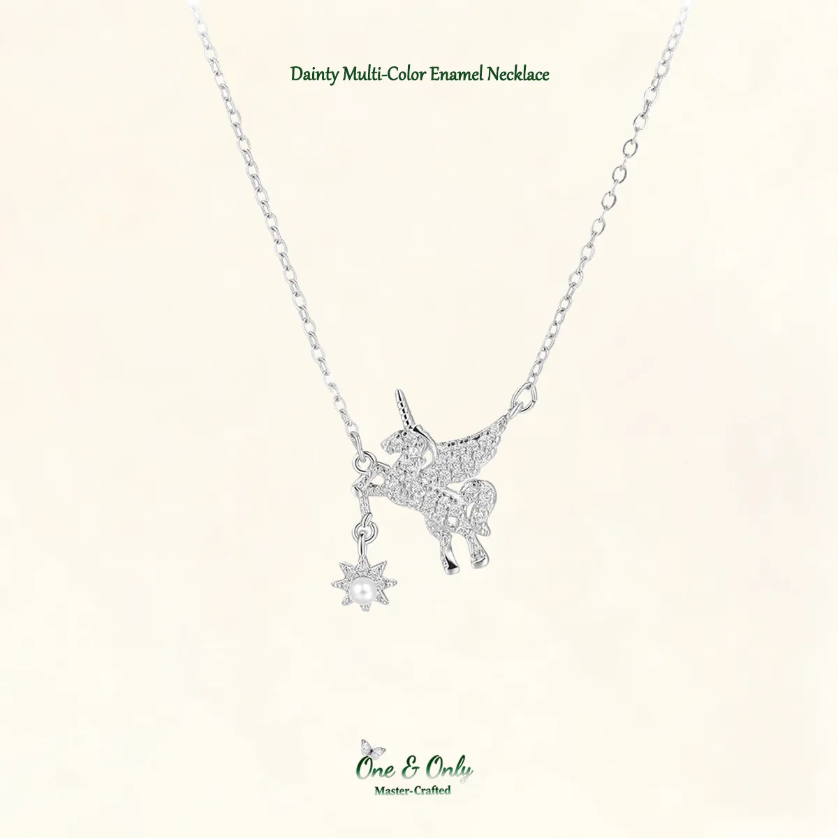 Sterling S925 Silver + 5A cubic zirconia | Wishing Star Unicorn Necklace​ | Christmas gift jewelry | Mythical Magic Necklace