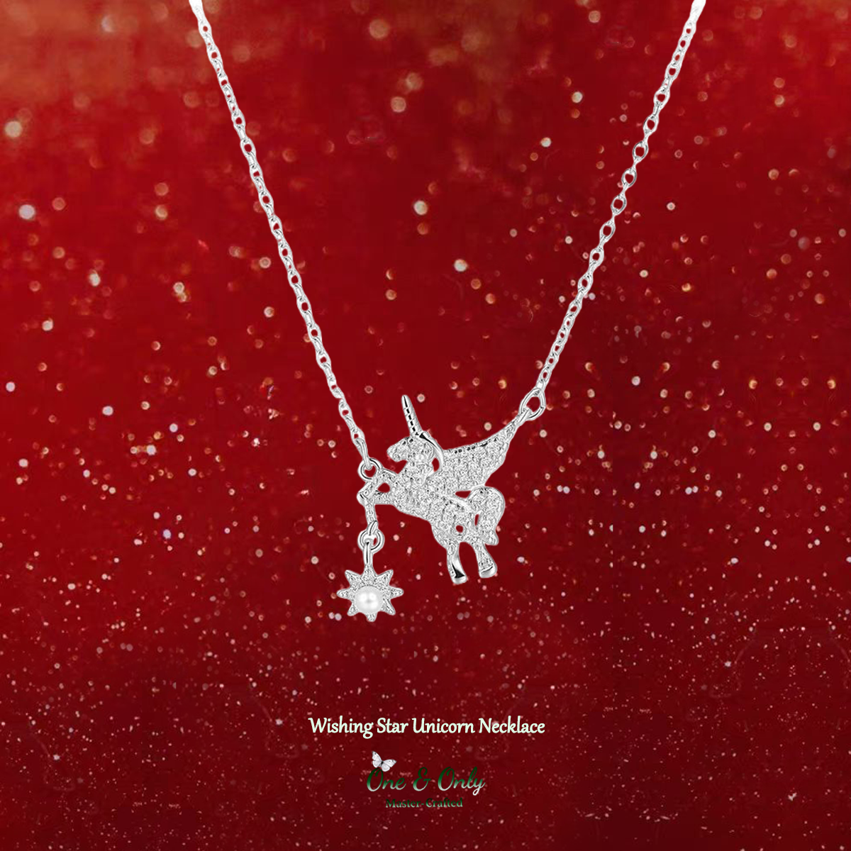 Sterling S925 Silver + 5A cubic zirconia | Wishing Star Unicorn Necklace​ | Christmas gift jewelry | Mythical Magic Necklace