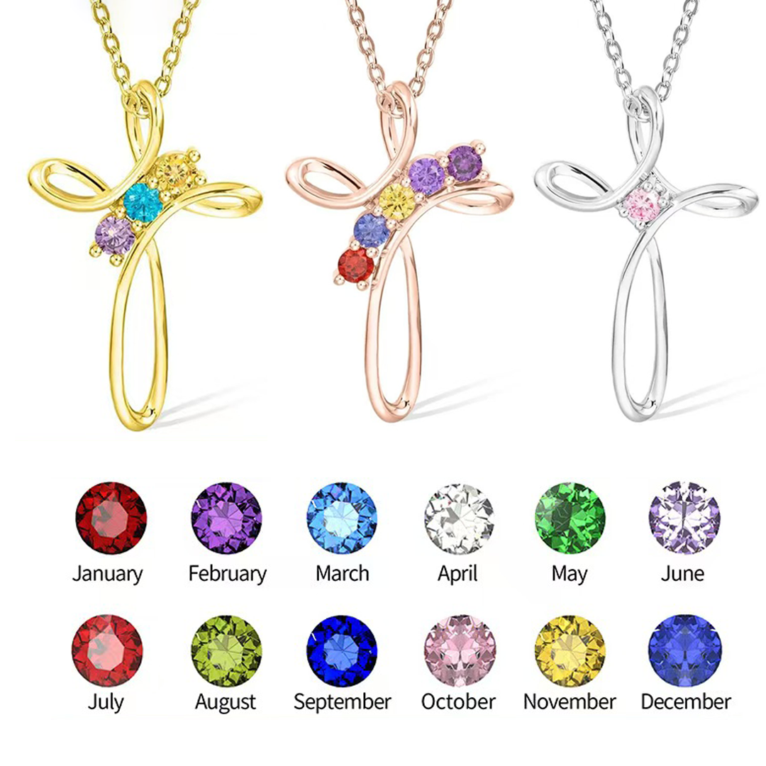 Personalized Cross Birthstone Necklace – Customizable for Mom &  Kids 