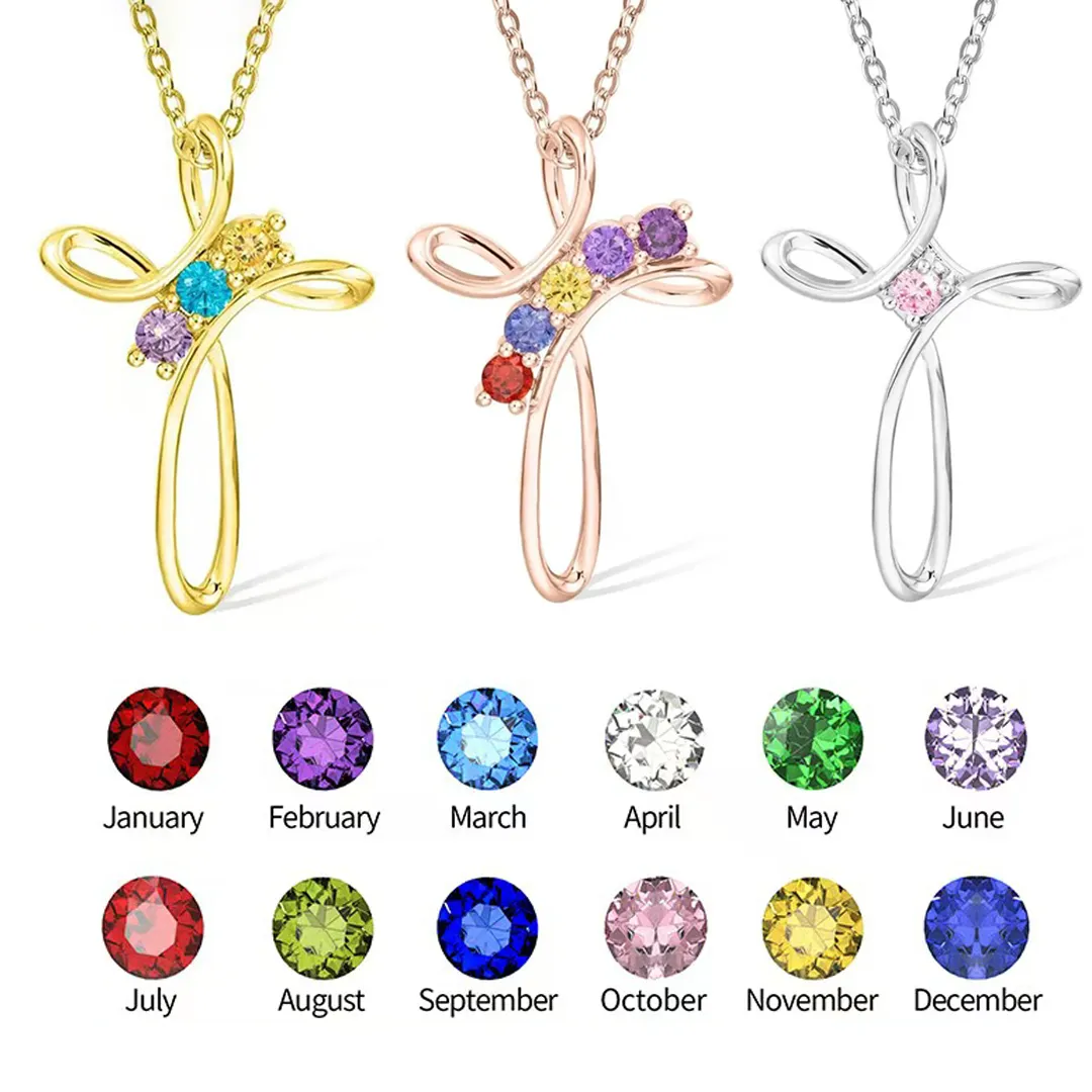Personalized Cross Birthstone Necklace – Customizable for Mom &  Kids 