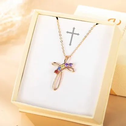 Personalized Cross Birthstone Necklace – Customizable for Mom &  Kids 