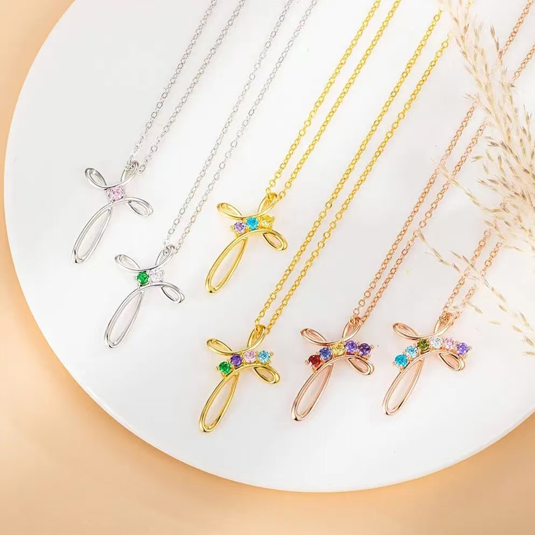 Personalized Cross Birthstone Necklace – Customizable for Mom &  Kids 