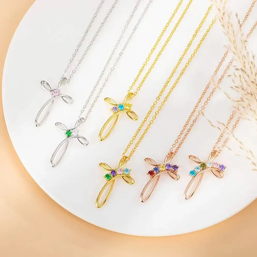 Personalized Cross Birthstone Necklace – Customizable for Mom &  Kids 