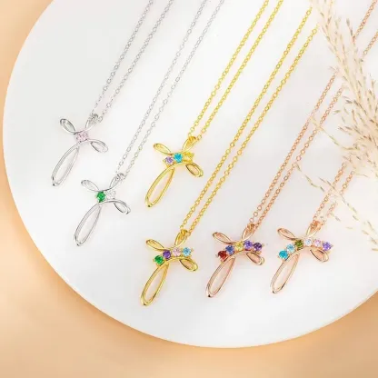 Personalized Cross Birthstone Necklace – Customizable for Mom &  Kids 