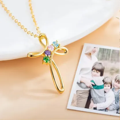 Personalized Cross Birthstone Necklace – Customizable for Mom &  Kids 
