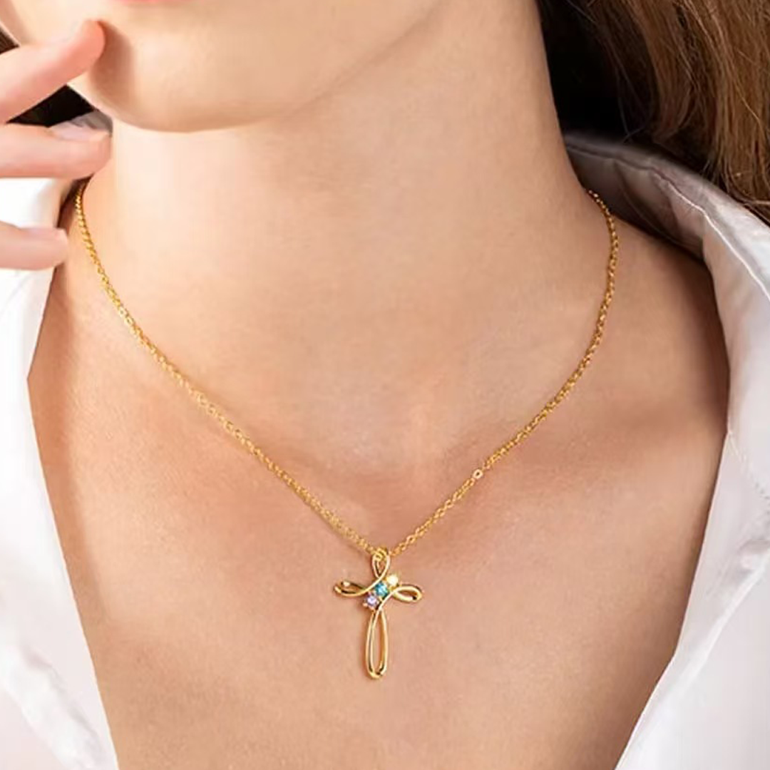 Personalized Cross Birthstone Necklace – Customizable for Mom &  Kids 