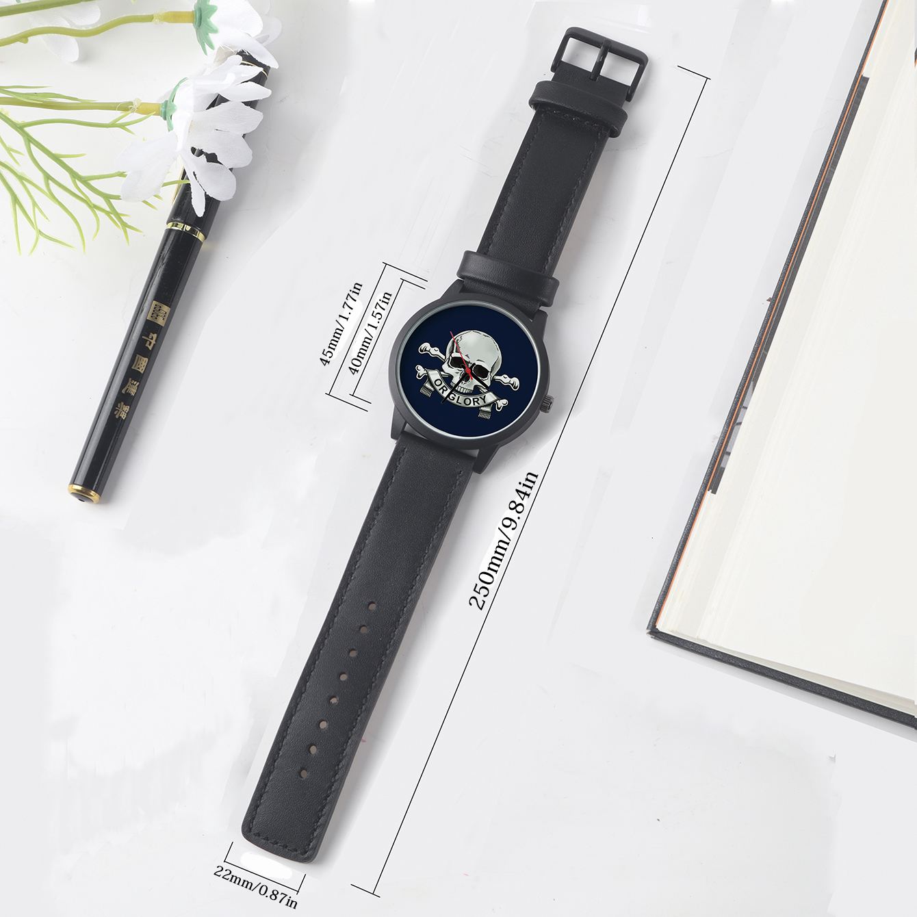 Watch strap, made of genuine leather and stainless steel, with a width of 22/20mm