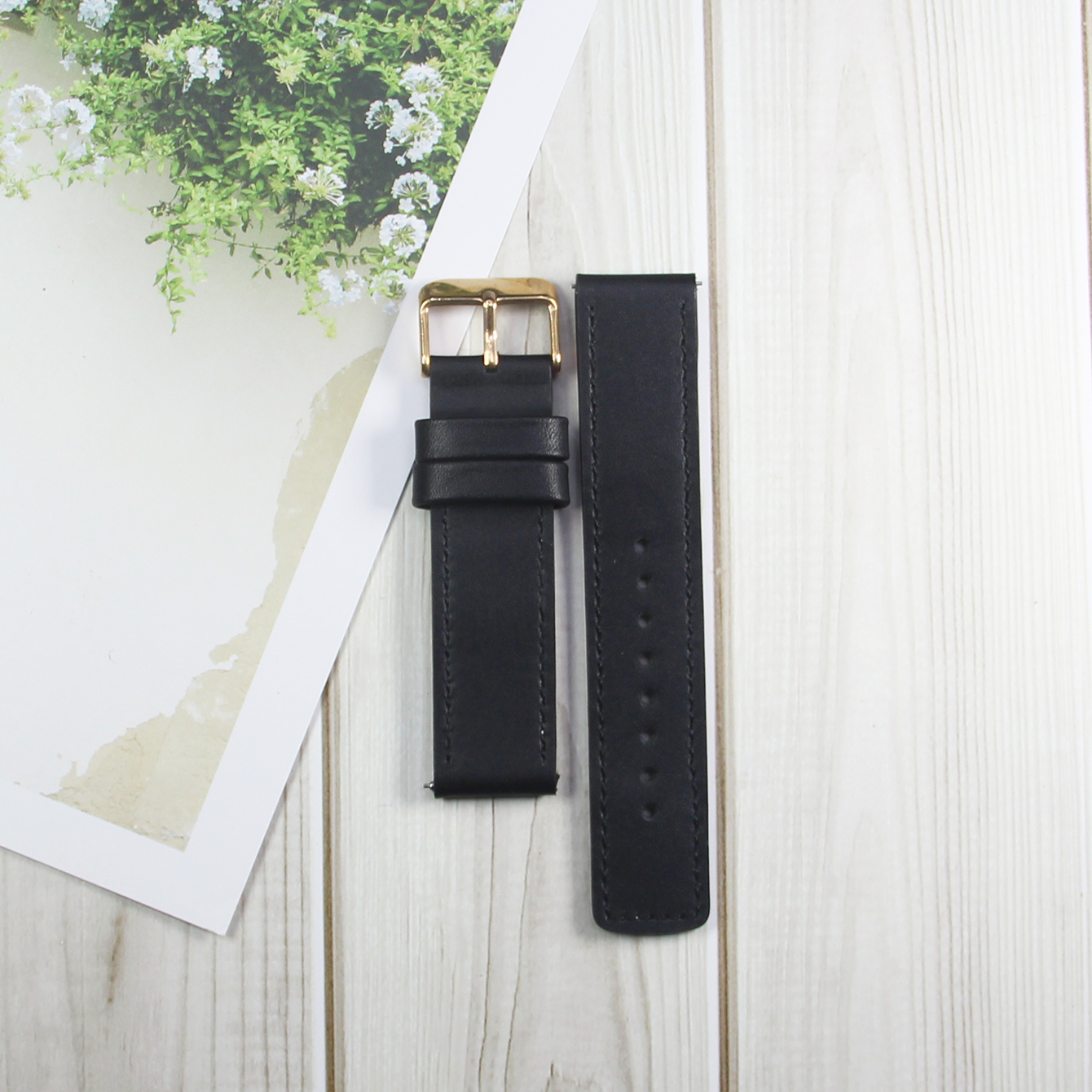 Watch strap, made of genuine leather and stainless steel, with a width of 22/20mm