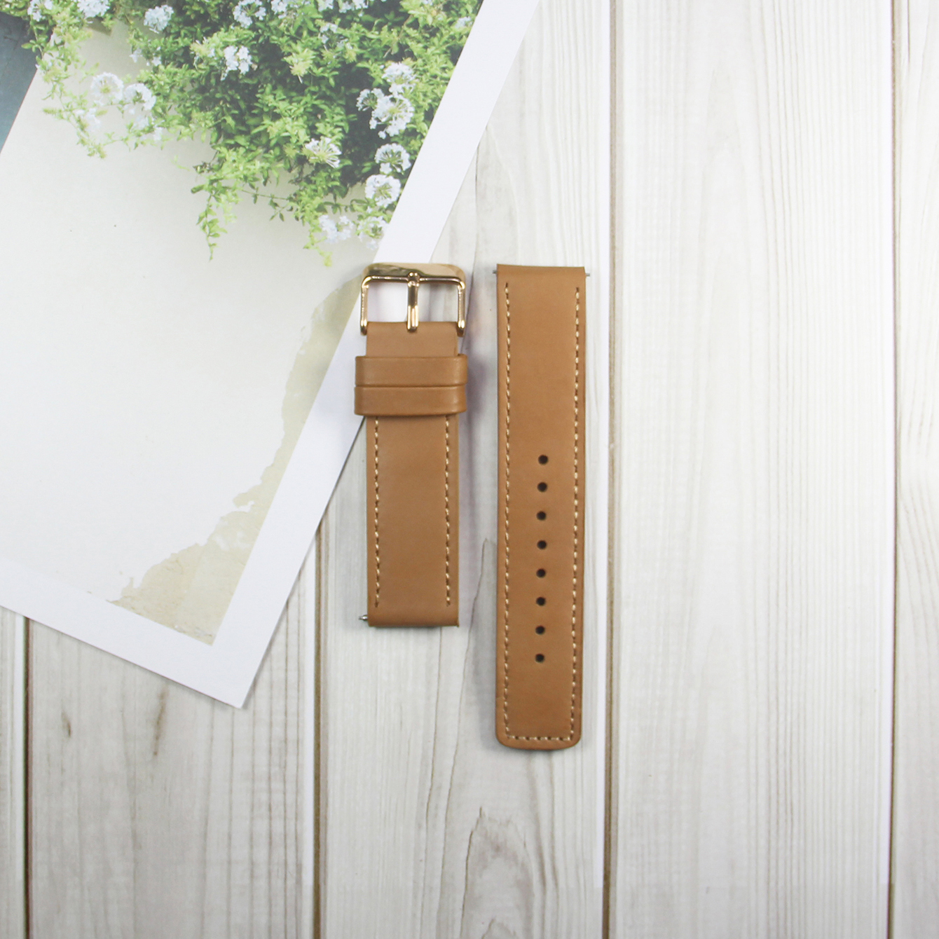 Watch strap, made of genuine leather and stainless steel, with a width of 22/20mm