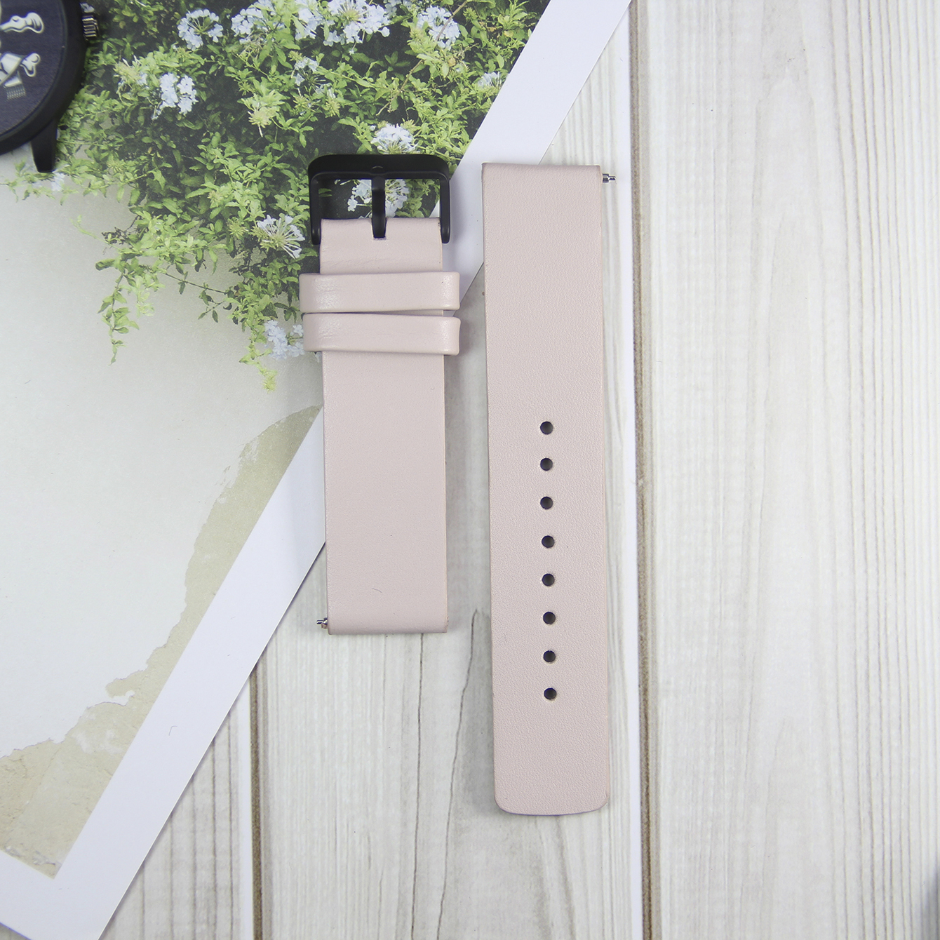 Watch strap, made of genuine leather and stainless steel, with a width of 22/20mm