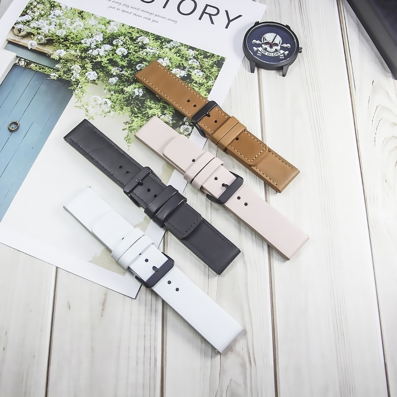 Watch strap, made of genuine leather and stainless steel, with a width of 22/20mm