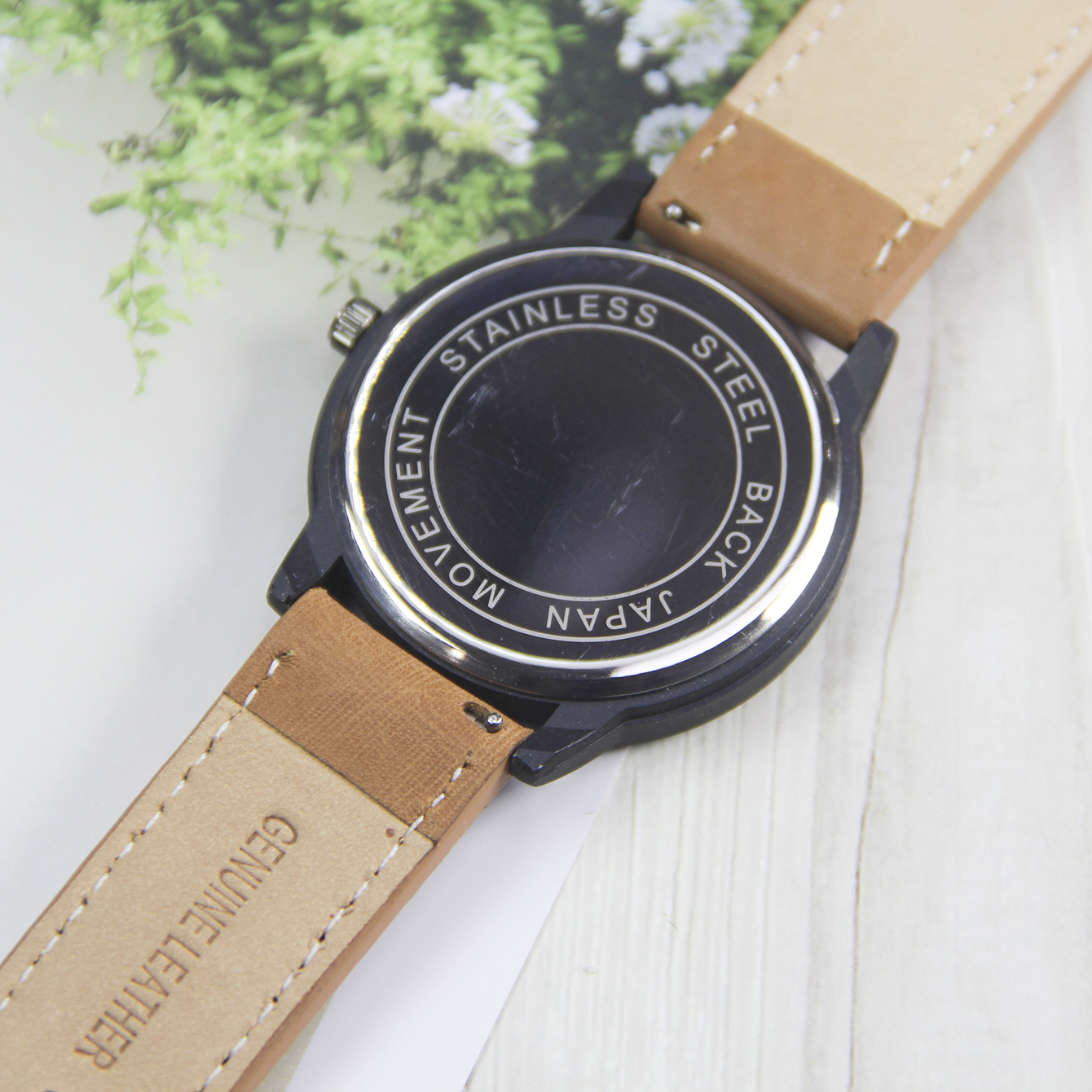 Watch strap, made of genuine leather and stainless steel, with a width of 22/20mm