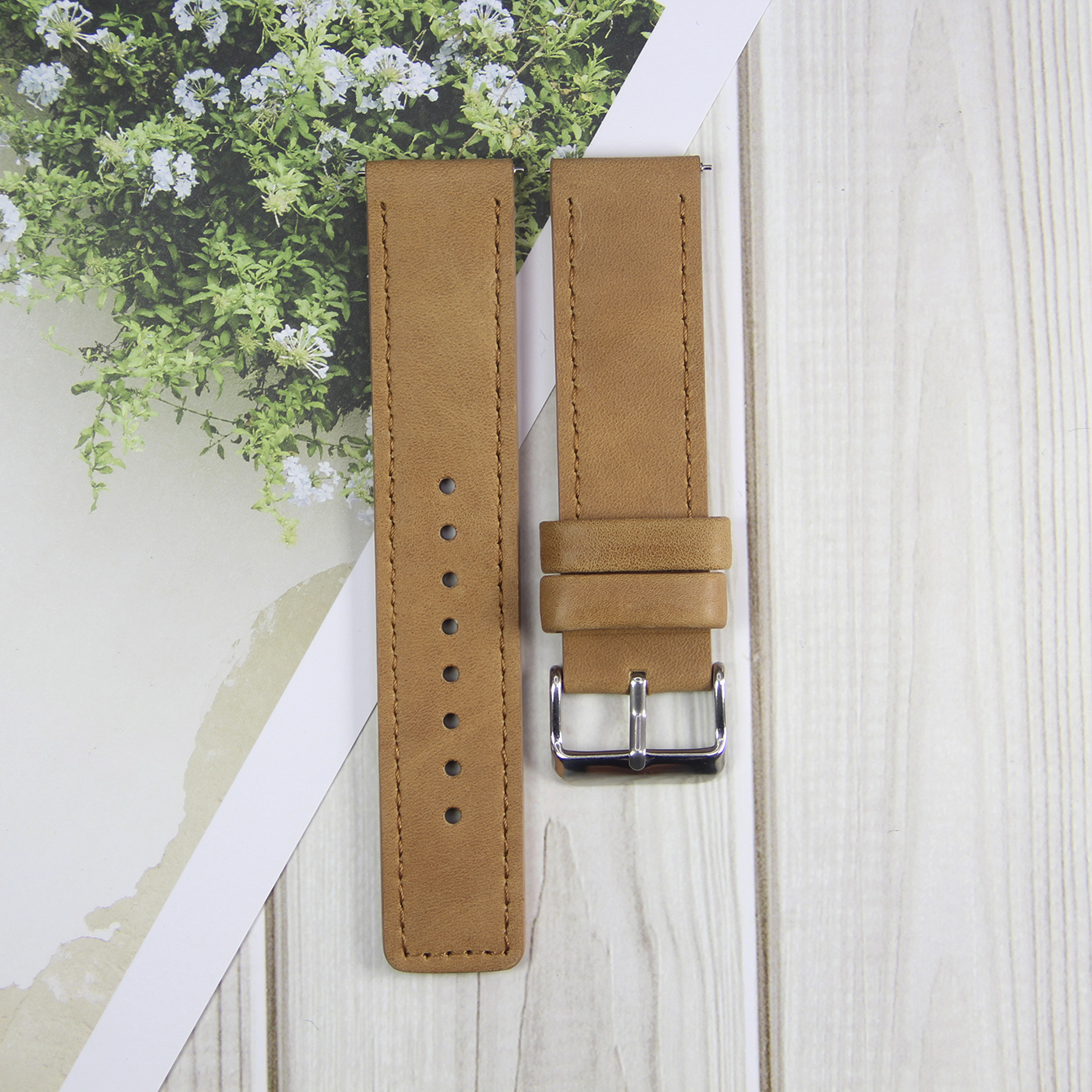 Watch strap, made of genuine leather and stainless steel, with a width of 22/20mm