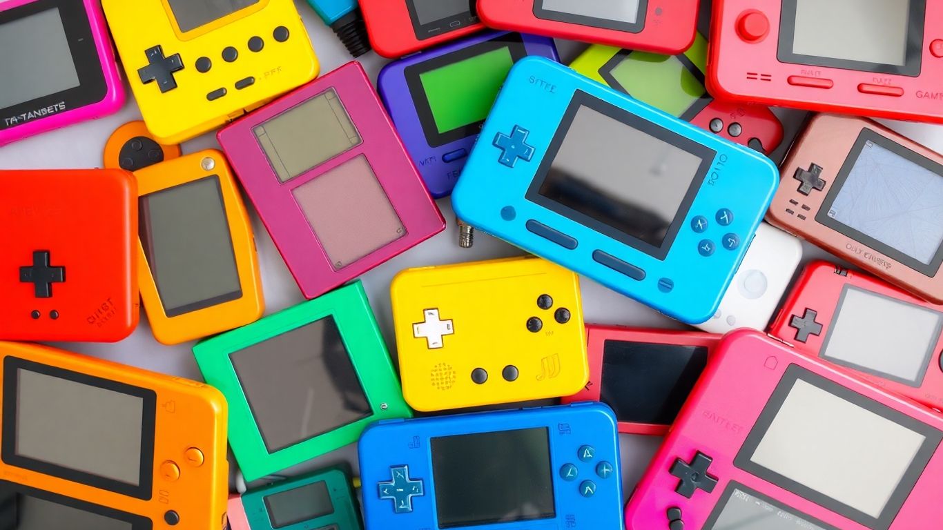 Collection of colorful handheld electronic games