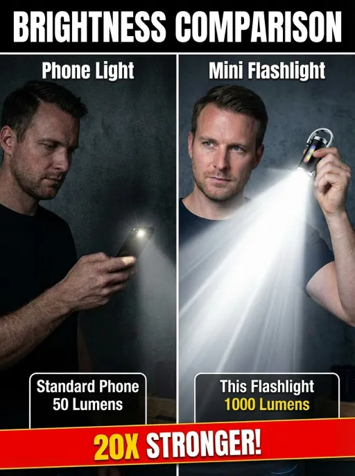 Mini LED Flashlight – Factory Direct Price! 6000 Lumens + Built-in Power Bank. 500m Beam Distance & 10-Min Phone Emergency Charge. 