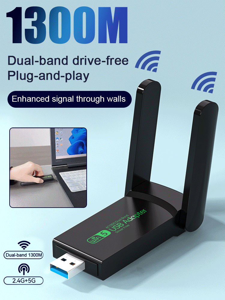 [⚡Fast to Fly] 1300M Dual Band Drive-free Wireless Network Card🔥Free trial, refund if not satisfied