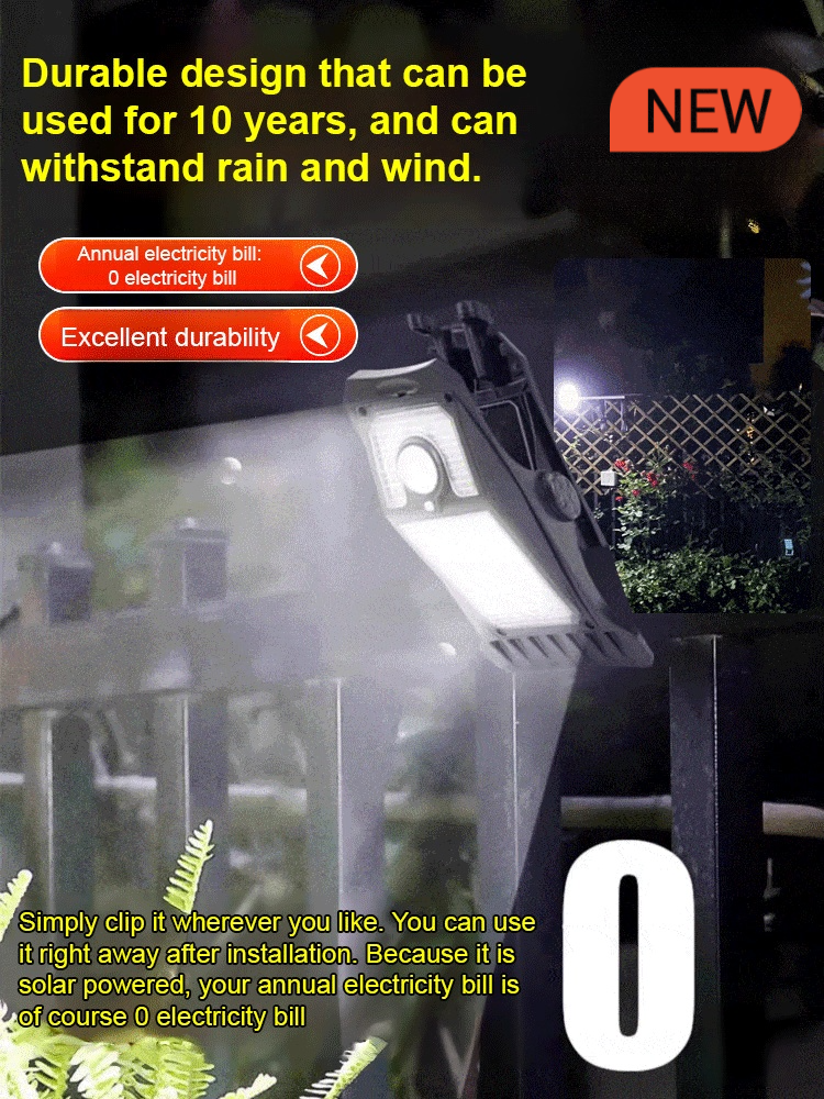 【Smart sensor solar clip light】Zero electricity costs all year round. Works fine even during thunderstorms.