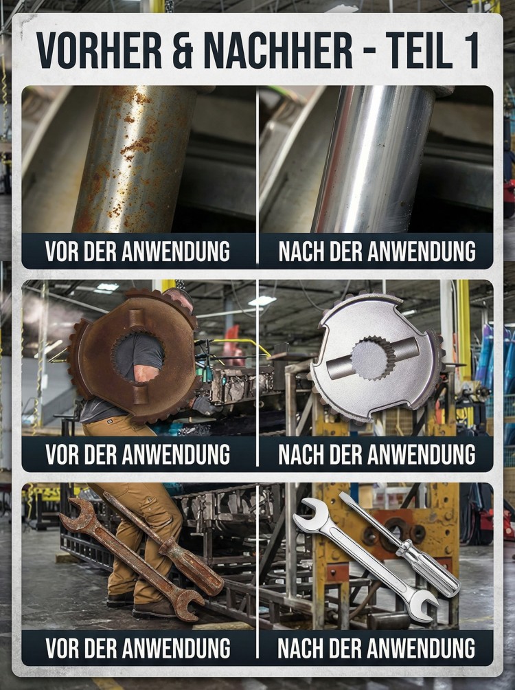🚀 Rost im Handumdrehen wieder zum Glänzen bringen! 💪 Rost mühelos mit einem kraftvollen Rostentferner beseitigen! 🔧 Müheloses Selbermachen! 🌟 Werkzeuge wiederbeleben! 🔨