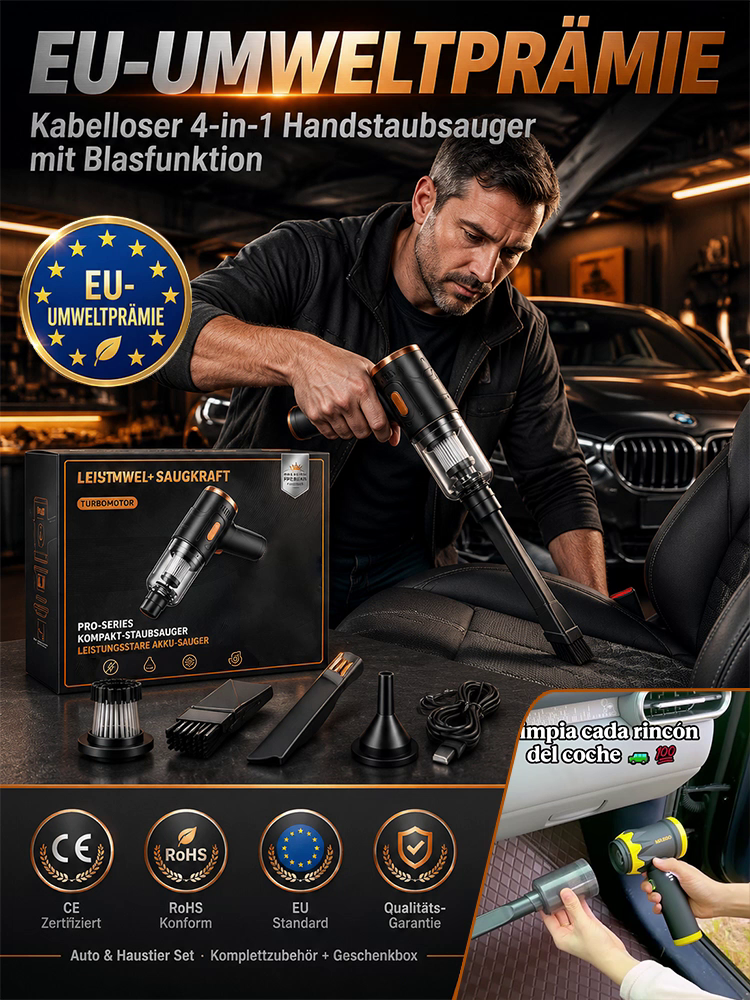🌪️ In nur 6 Sekunden saugt der Akku-Sauger den Staub eines ganzen Jahres aus dem Auto. ⚡ Schluss mit schwachen, klobigen und teuren Saugern!