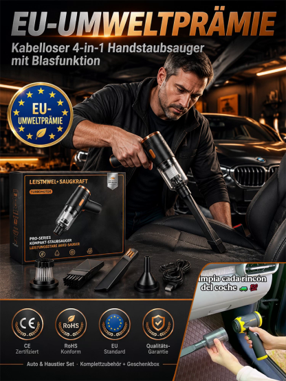 🌪️ In nur 6 Sekunden saugt der Akku-Sauger den Staub eines ganzen Jahres aus dem Auto. ⚡ Schluss mit schwachen, klobigen und teuren Saugern!