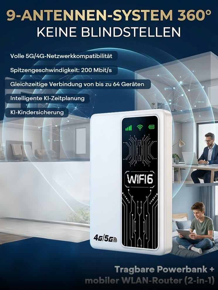 [Zwei-in-einem-Funktion]🌍Tragbare Powerbank mit mobilem WLAN，Nie wieder Grundgebühr! 