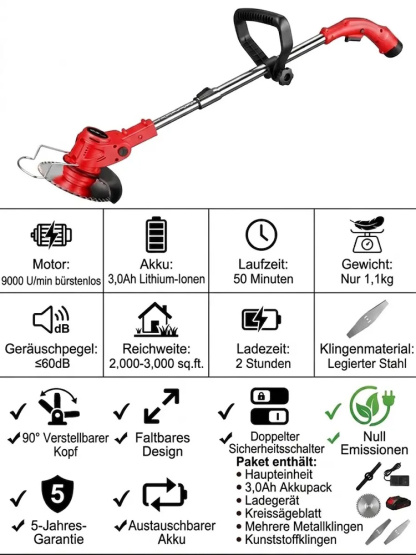 【für 59€! Nur heute!】2026er Profi-Akku-Rasenmäher mit leistungsstarkem 1880 W bürstenlosem Motor ✨