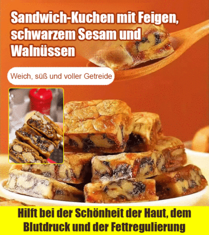 🥑Feigen-Schwarzer Sesam-Walnuss-Sandwichkuchen，🥝Süß, weich und zäh. Außen knusprig, innen weich, 🫐ein Favorit für Jung und Alt.