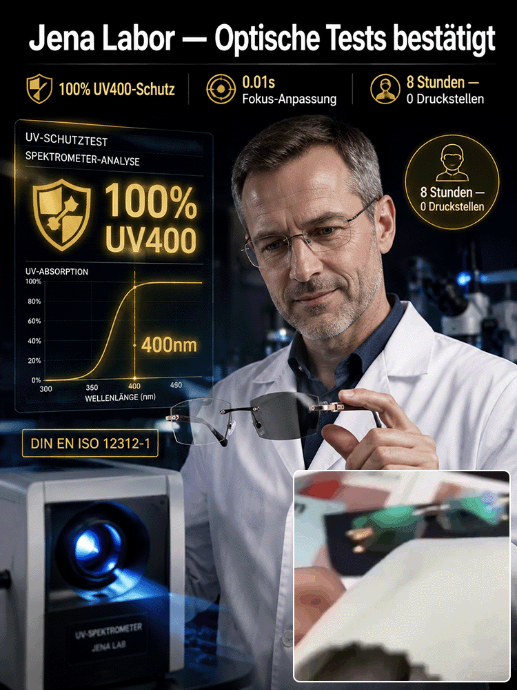 Eine Brille – automatisch angepasst an Entfernung und Licht. Schluss mit dem Wechsel zwischen Lese-, Alltags- und Sonnenbrille.
