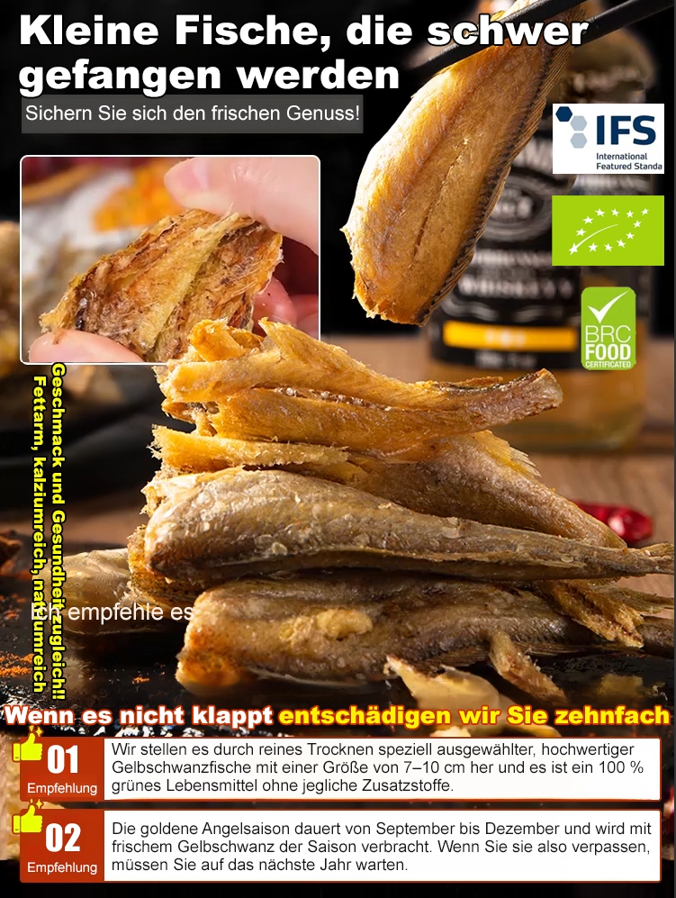 ✨[200 Stück/Box] 💯Verzehrfertiger,🐠 herzhafter und knuspriger getrockneter Gelbflossen-Umberfisch Nicht frittiert, kalorienarm👍