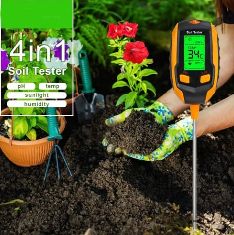 Digital 4-in-1 Soil Test Meter, large LCD screen, probe accurately quick measure, battery power supply