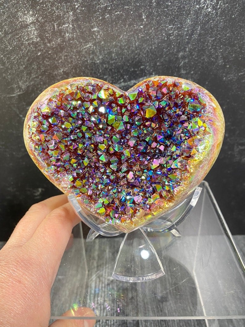 Angel Aura Heart Shaped Rainbow Crystal Cluster