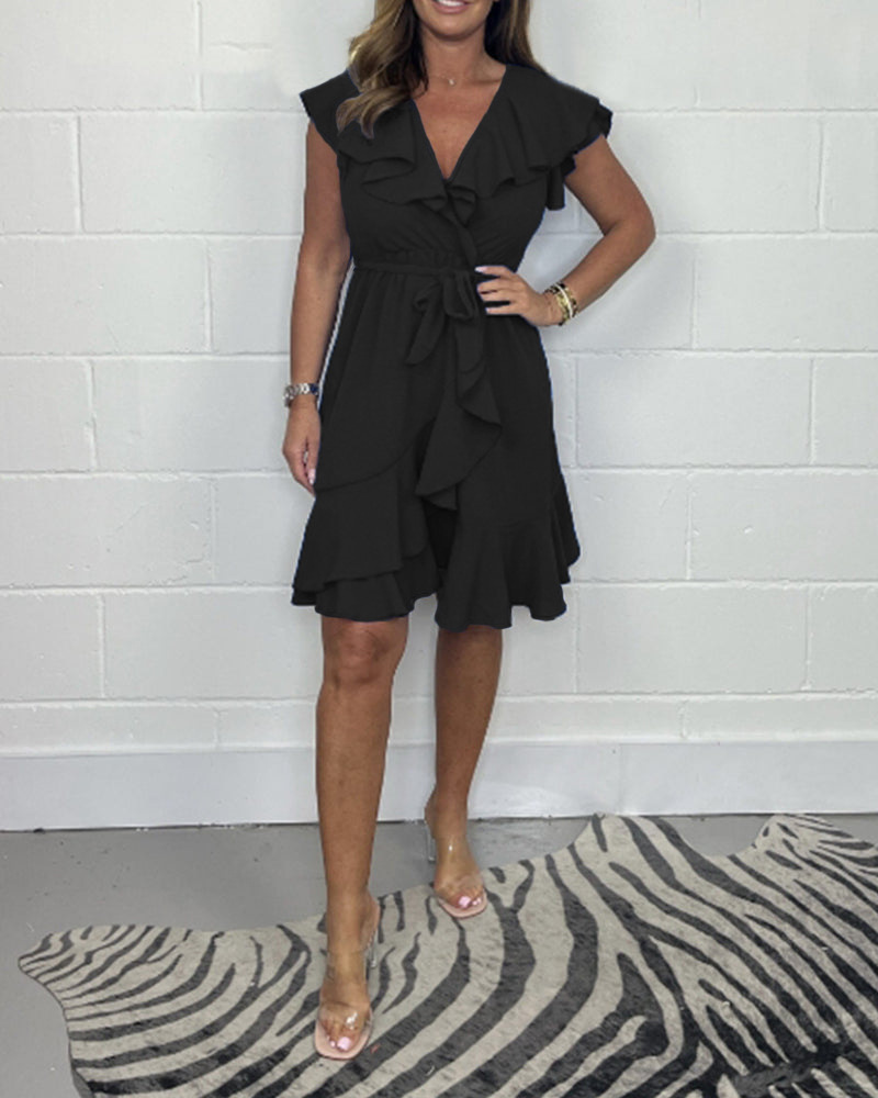 ❤️2025 New Products❤️Women's Elegant Waist Tie V-Neck Ruffle Dress