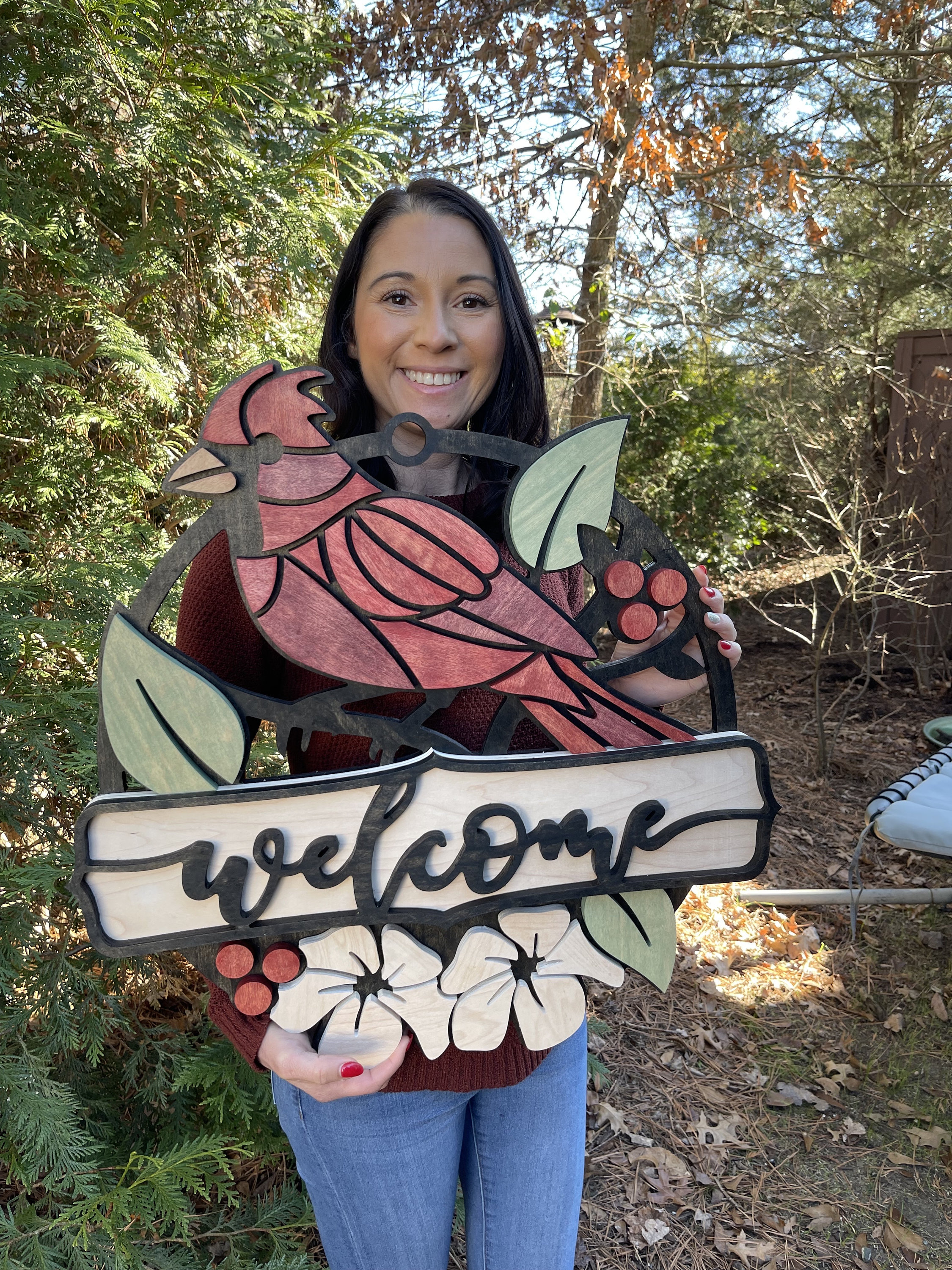 Cardinal Door Hanger Bird Decor For Bird Lover Gift Welcome Sign Bird Art