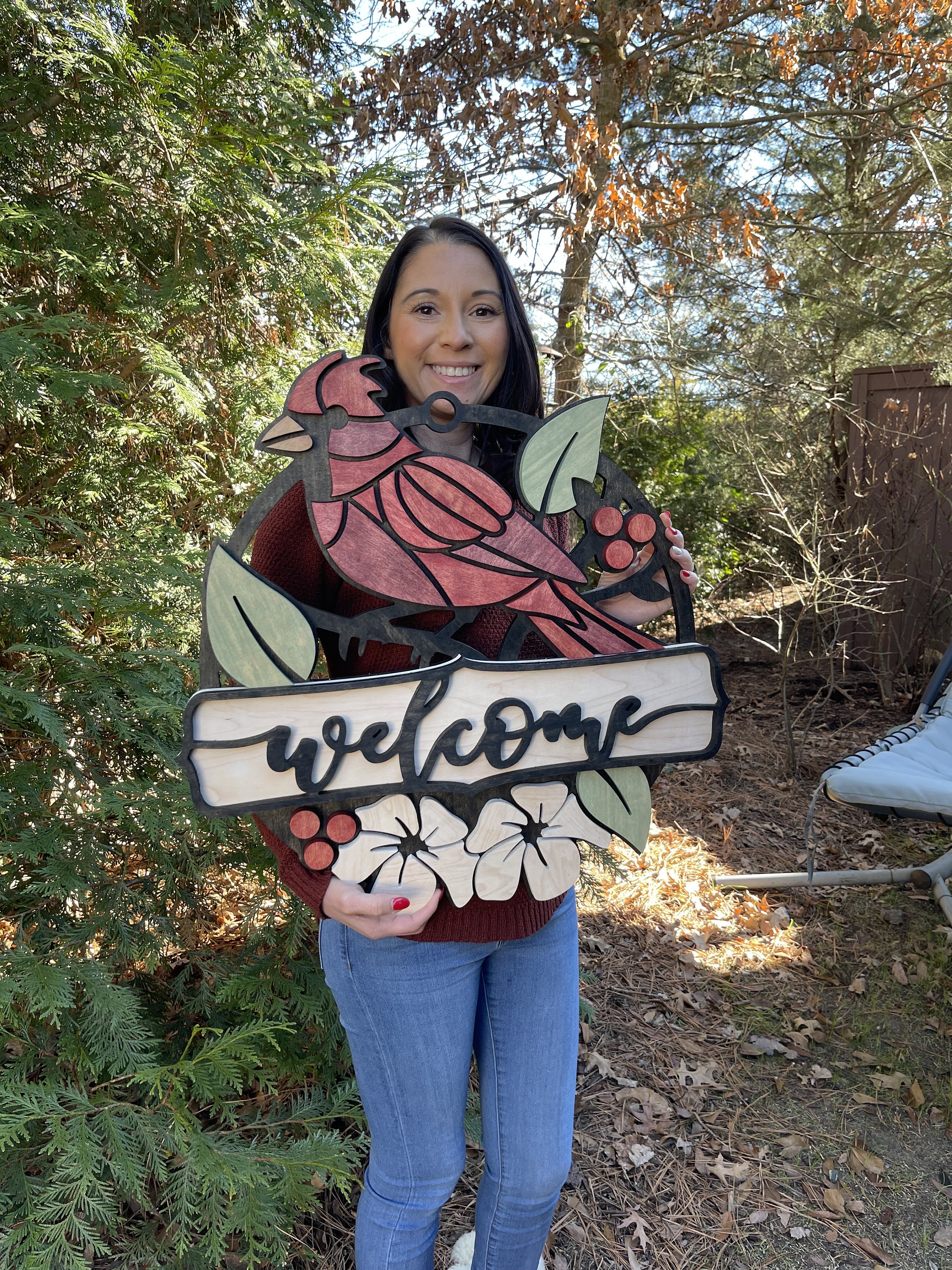 Cardinal Door Hanger Bird Decor For Bird Lover Gift Welcome Sign Bird Art