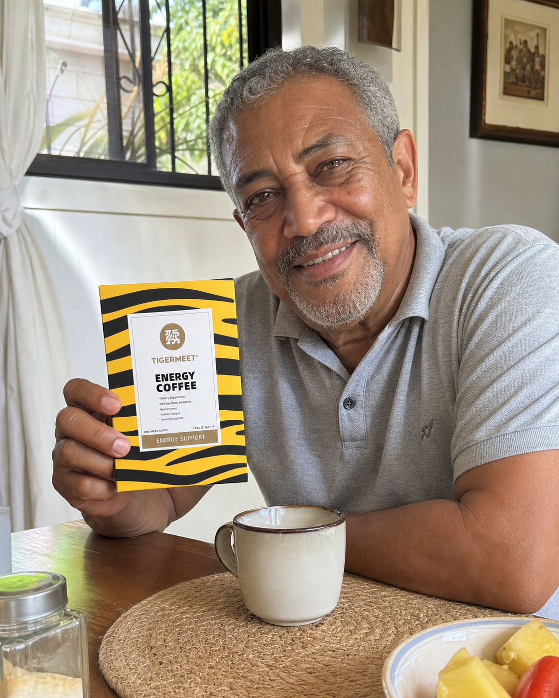 Leo Brooks with Tigermeet Energy Coffee