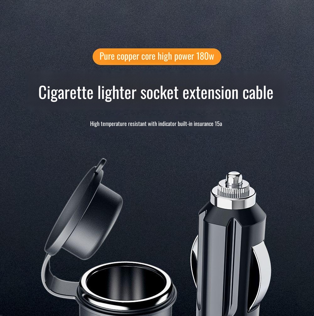 Car cigarette lighter plug extension line male to female adapter