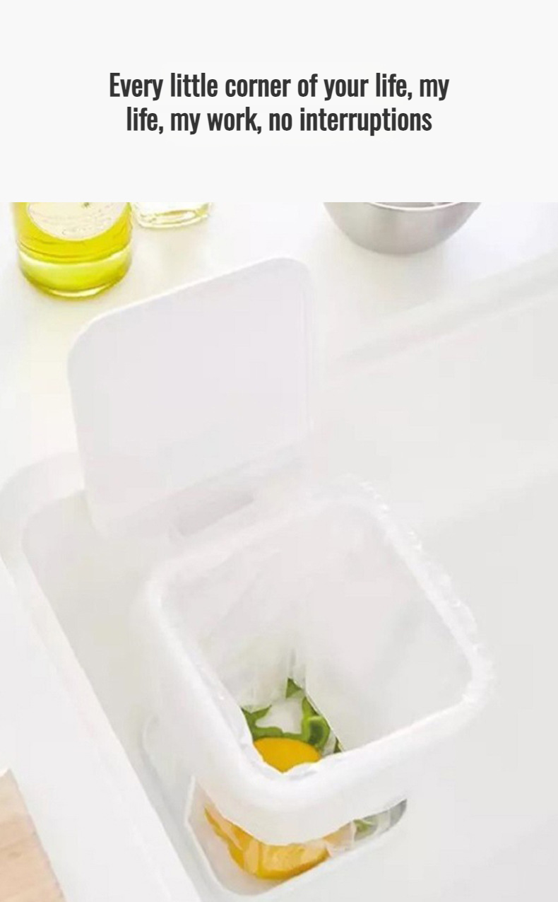 Space-saving desktop trash bin with lid