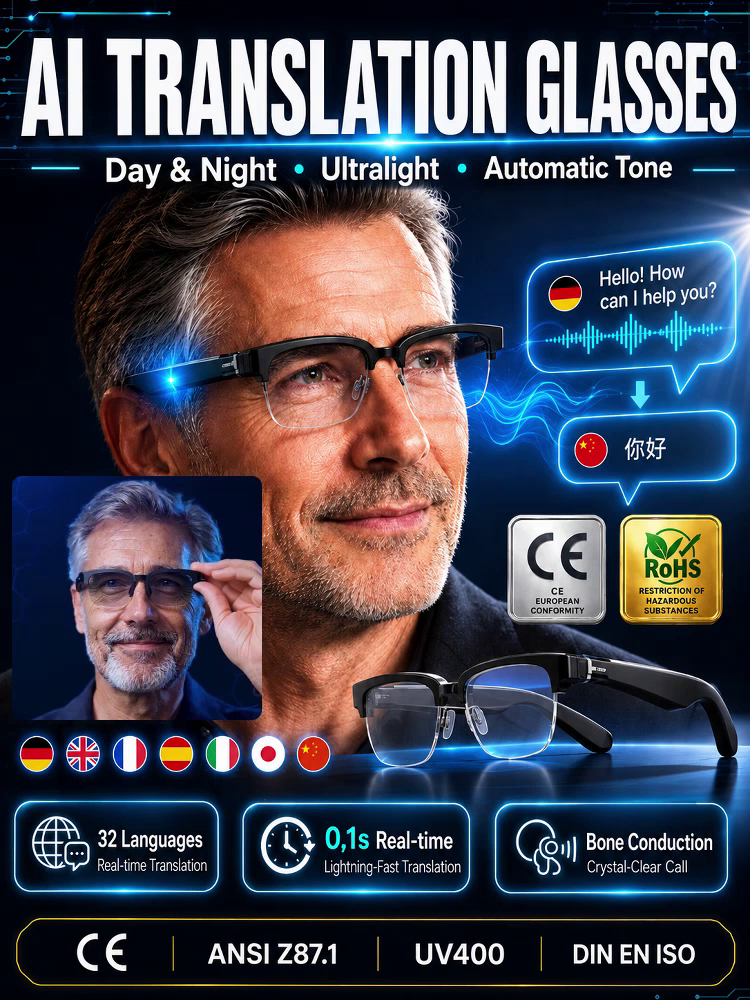 【Replaces 5 Ordinary Eyeglasses】Smart Vision AI Electrochromic Glasses | All-Range Optical Autofocus & 4K Camera | 72-Day Ultra Long Battery ✨