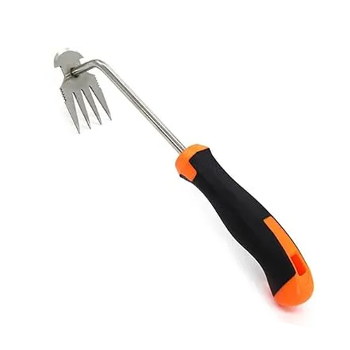 Gartenarbeit Hand Unkrautstecher, Gartenwerkzeug Unkraut Entferner Gerät, Entwurzelungswerkzeug Unkrautjäter mit Langem Stiel Unkrautjäter Fugenkratzer mit Stiel Gummigriff 4 Zähne