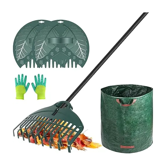 Gartengeräte Set Gartenarbeitsset mit Rechen Garten 160cm,Laubrechen Handschuhe Gartenabfallsack Geschenke für Gartenliebhaber